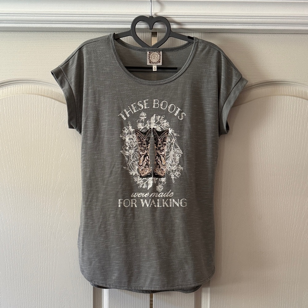 Charcoal Graphic Tee with Boots Design